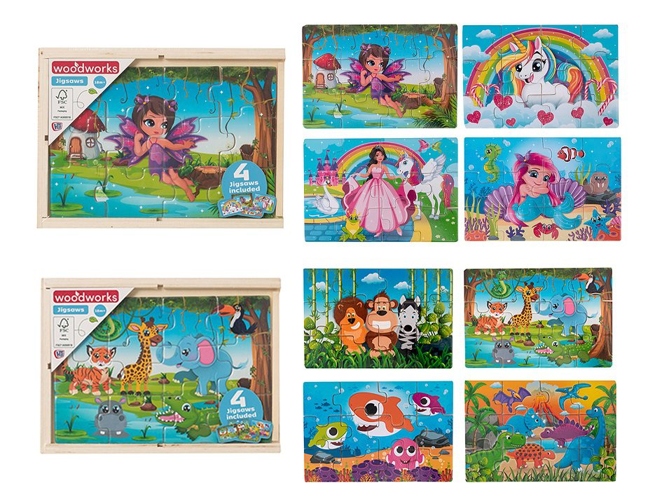 4 Wooden Puzzles in a Box