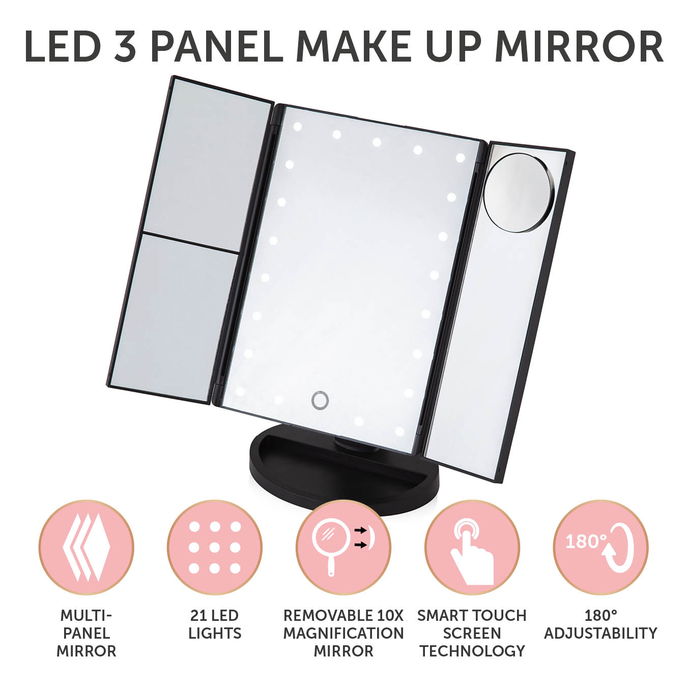 LED 3 Panel Mirror With 5 Sections - Image 8