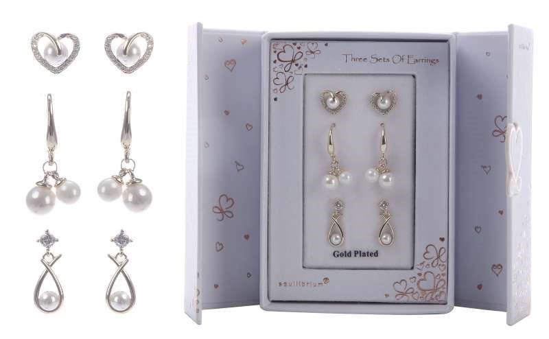 Gold Plated Pearl Ear Ring Gift Set