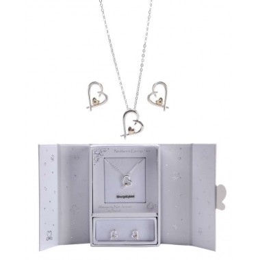 Nan in a Million 2 Tone Heart Necklace and Earring Gift Set