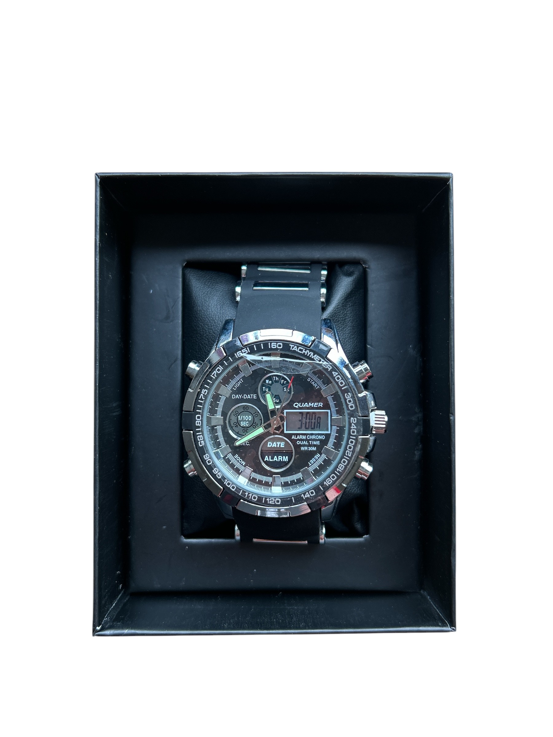NY London Mens Chunky Watch With Digital Dials and Rubber and Silver Strap