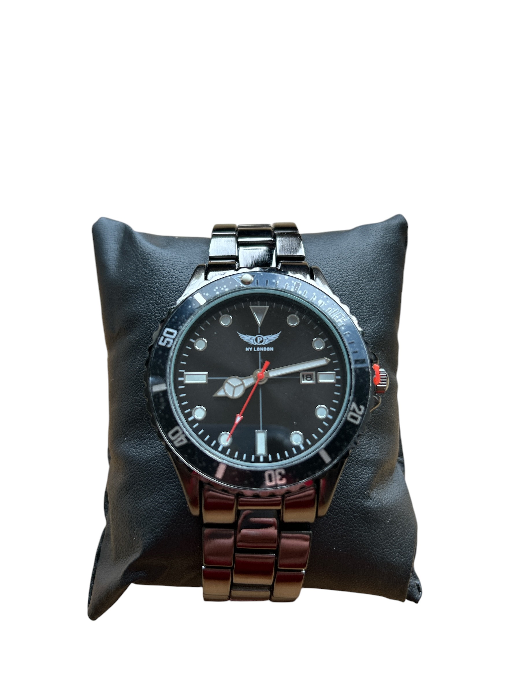 NY London Mens Gun Metal Watch With Black Face - Image 2