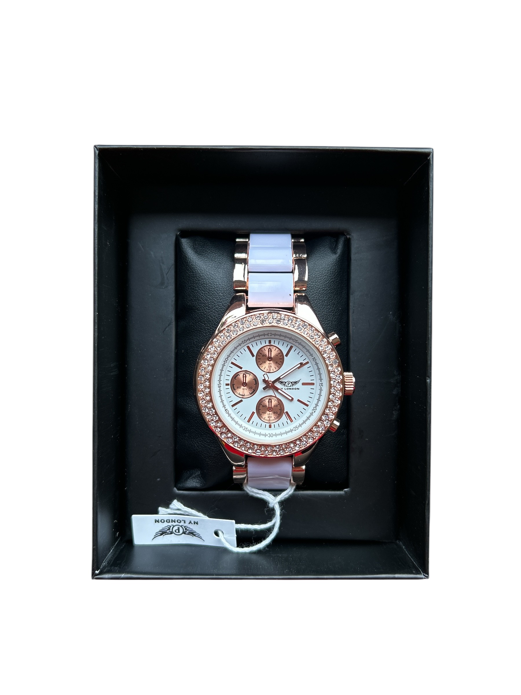 NY London Ladies Rose Gold and Diamante Watch With White Face