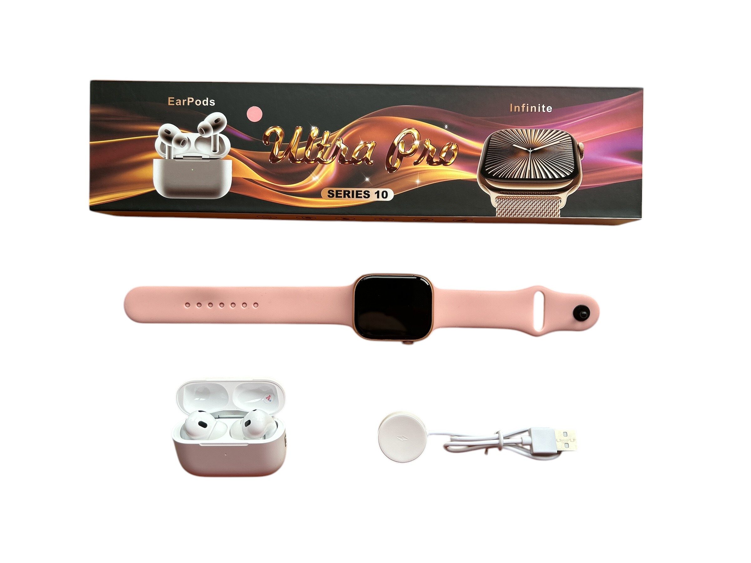 Ultra Pro Series 10 Smart Watch and Earpods-Pink Strap