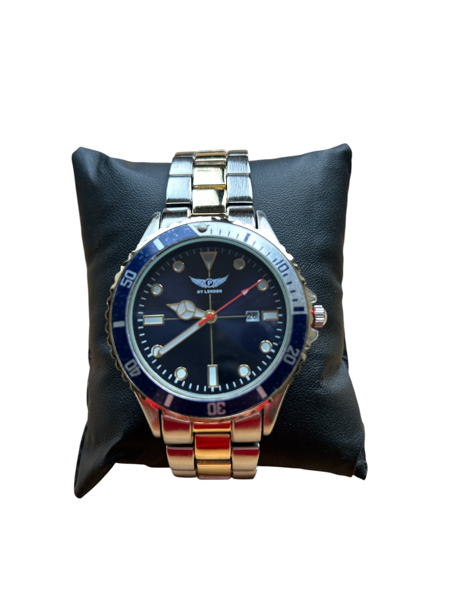 NY London Mens Silver Plated Watch with Blue and Silver Outer Ring - Image 2