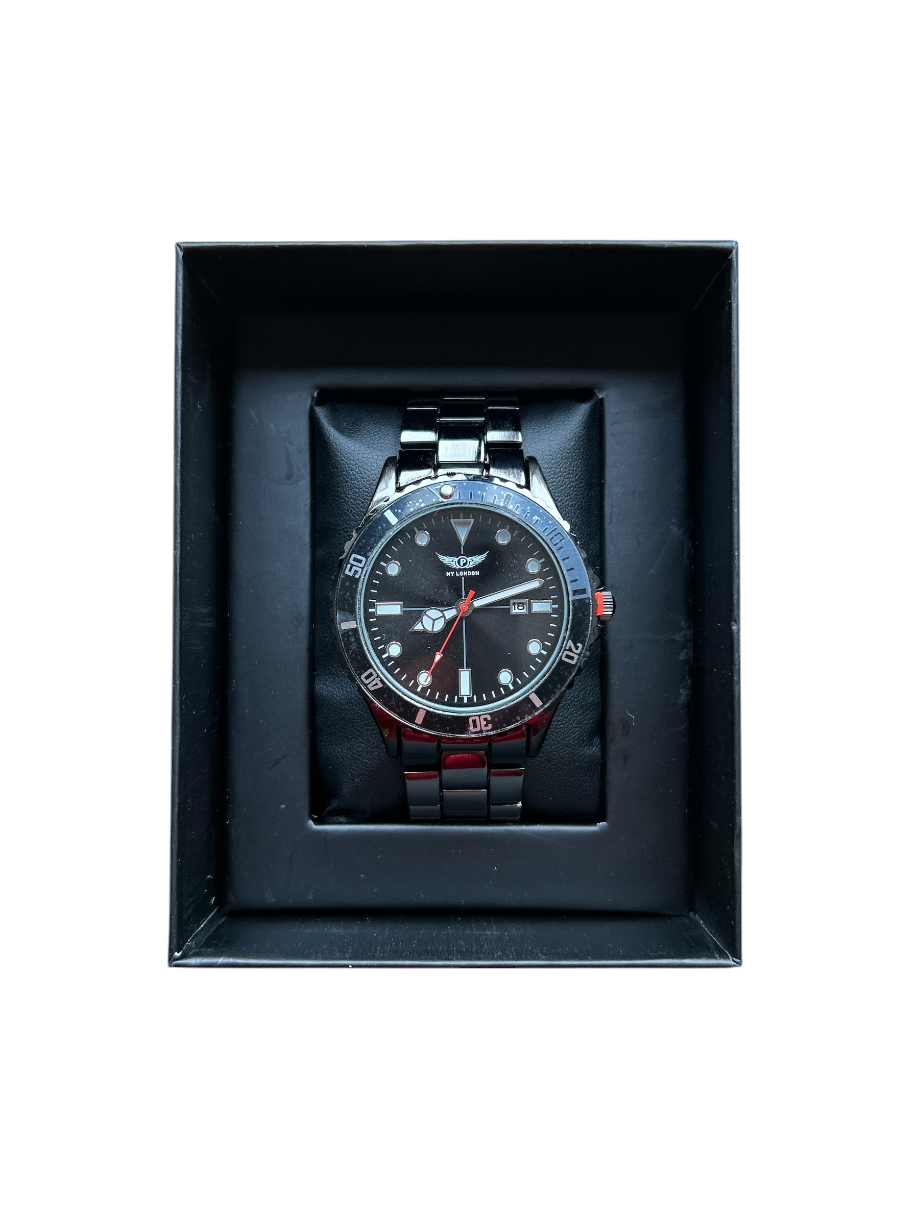 NY London Mens Gun Metal Watch With Black Face