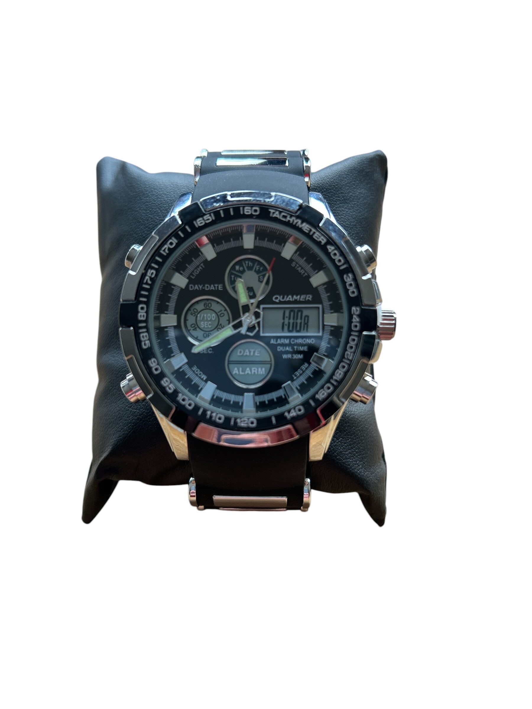 NY London Mens Chunky Watch With Digital Dials and Rubber and Silver Strap - Image 2