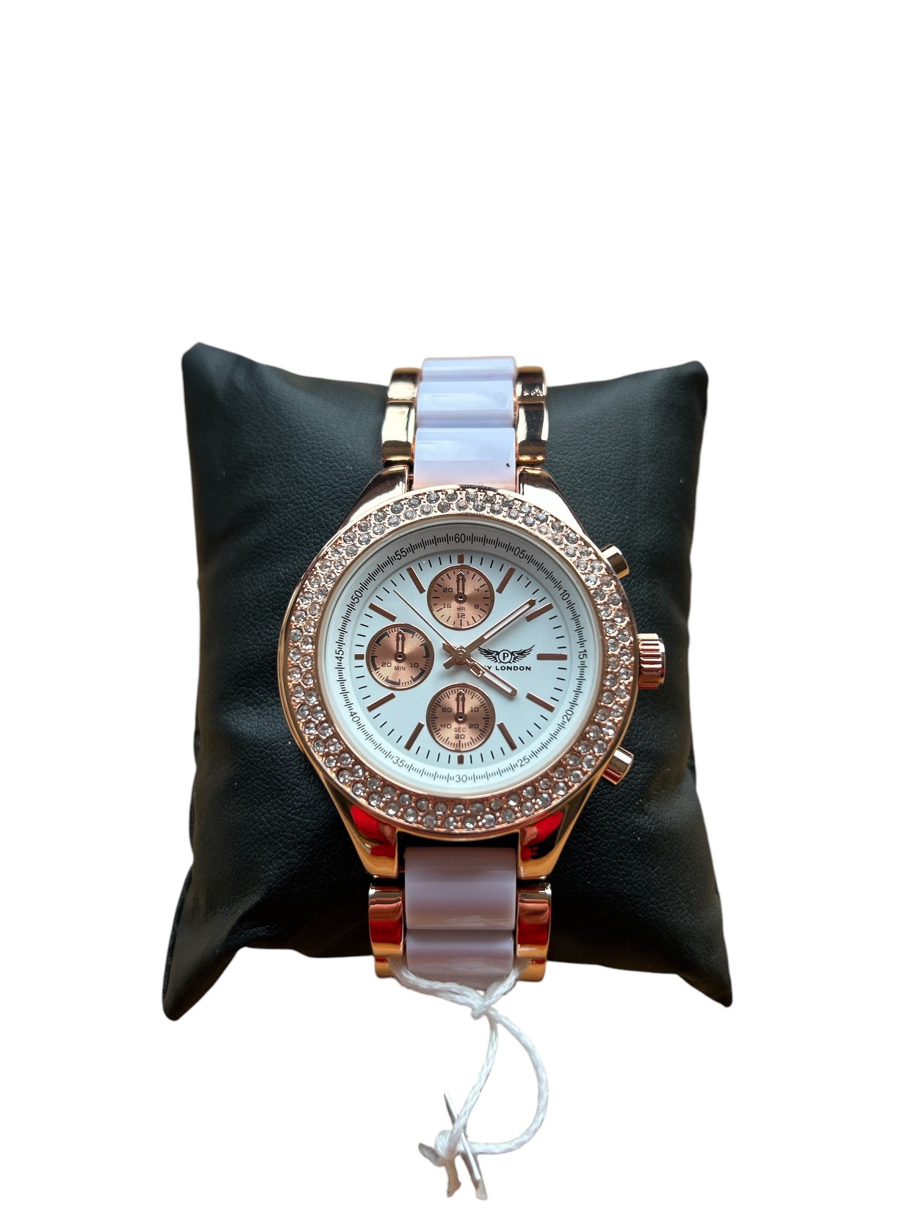 NY London Ladies Rose Gold and Diamante Watch With White Face - Image 2