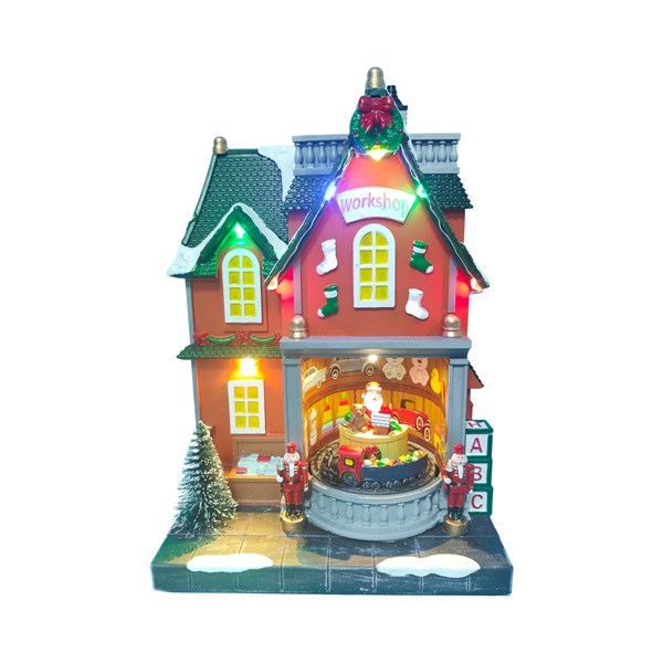 Animated LED Santas Workshop 18x26cm